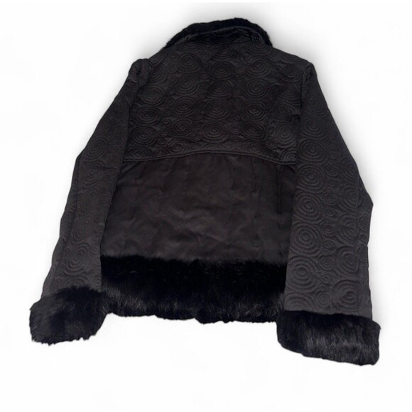 BEBE Coat Genuine Rabbit Fur Trim Down Fill Quilted Jacket Women Small Y2K Black - Picture 4 of 7
